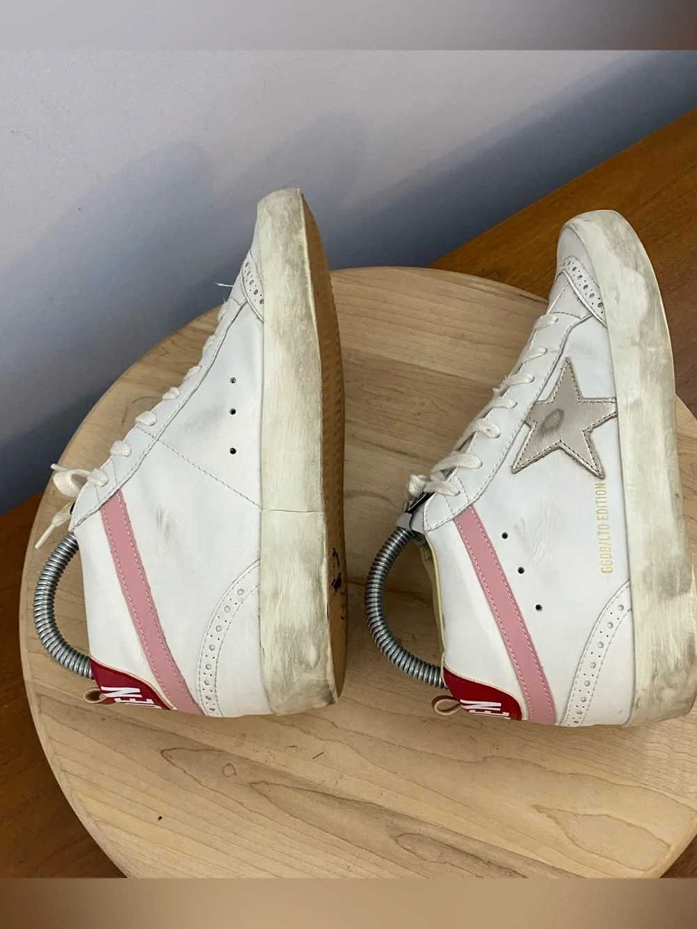 Golden Goose GGBD Mid Star White Silver Pink Red Sneakers EU 38 US 8 Authentic - Picture 9 of 17